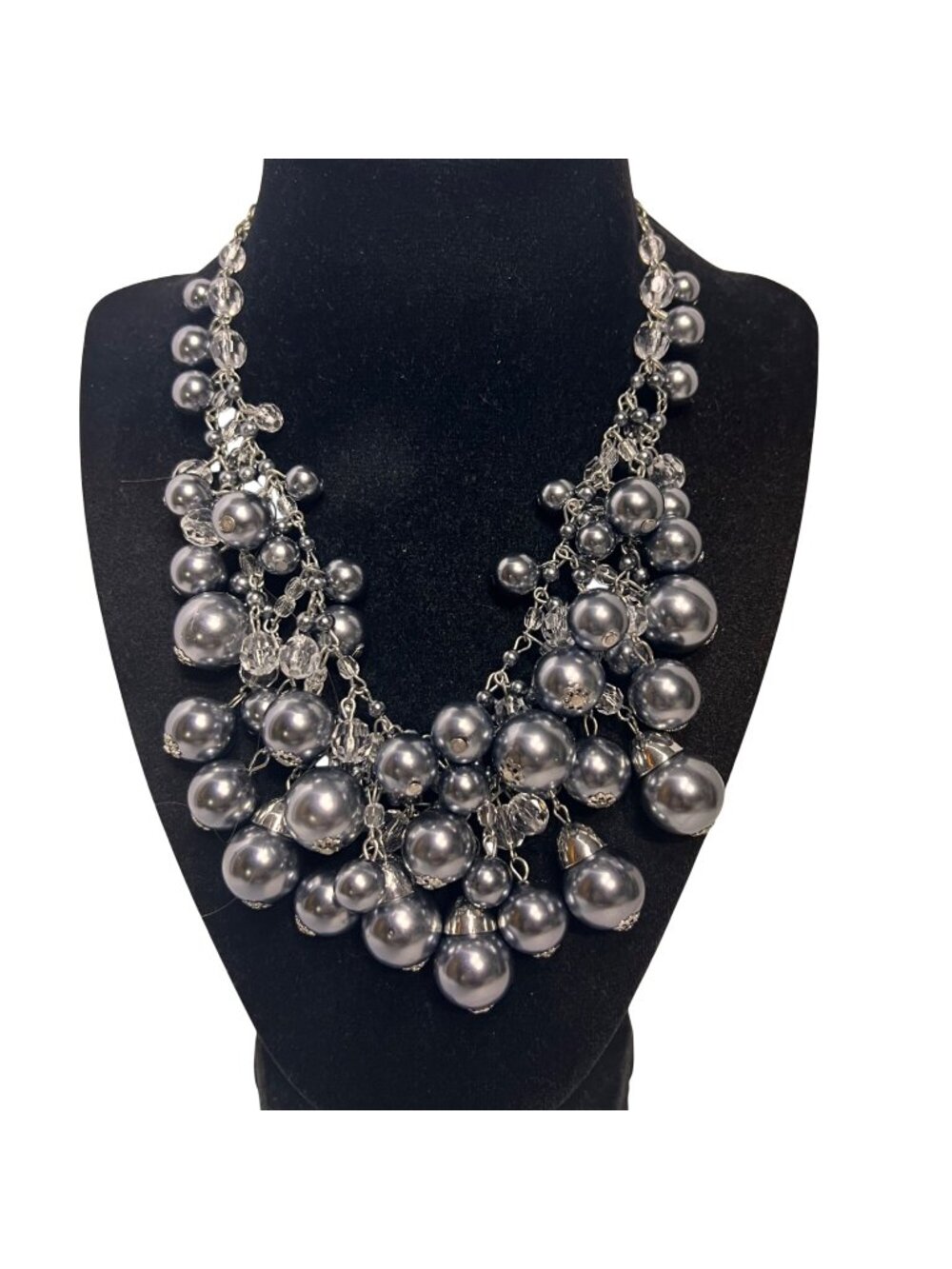 Silver Tone Beaded Waterfall Bib Necklace (6326)